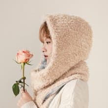 AMBER 系列 - 柔映 * 粉霧色 混織毛料 圍巾 連帽圍巾