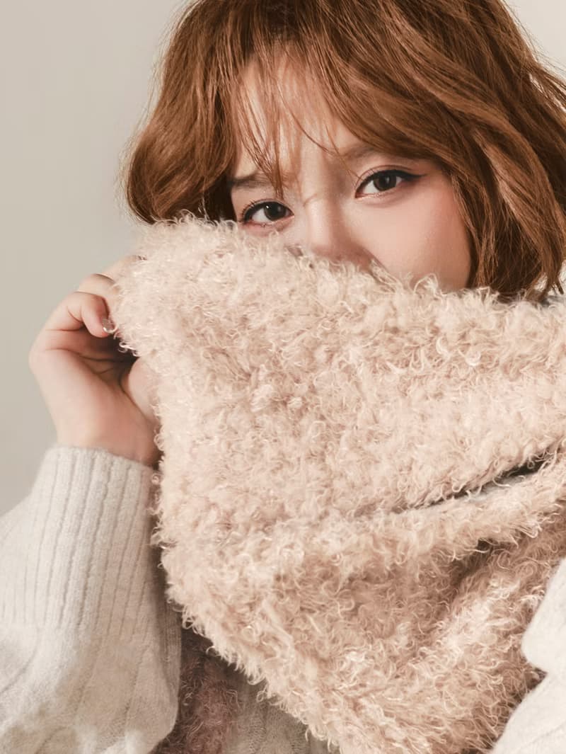 AMBER 系列 - 柔映 * 粉霧色 混織毛料 圍巾 連帽圍巾