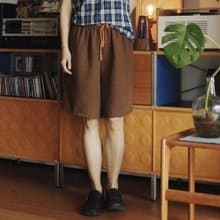 咖啡棕 夏季寬鬆五分褲休閒短褲中褲 大地色系軟糯棉麻