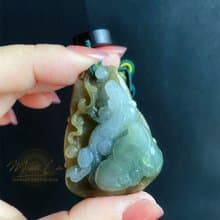 天然緬甸玉 翡翠 原皮 螭龍 如意 一葉致富 發財 包掛 禮物 車掛