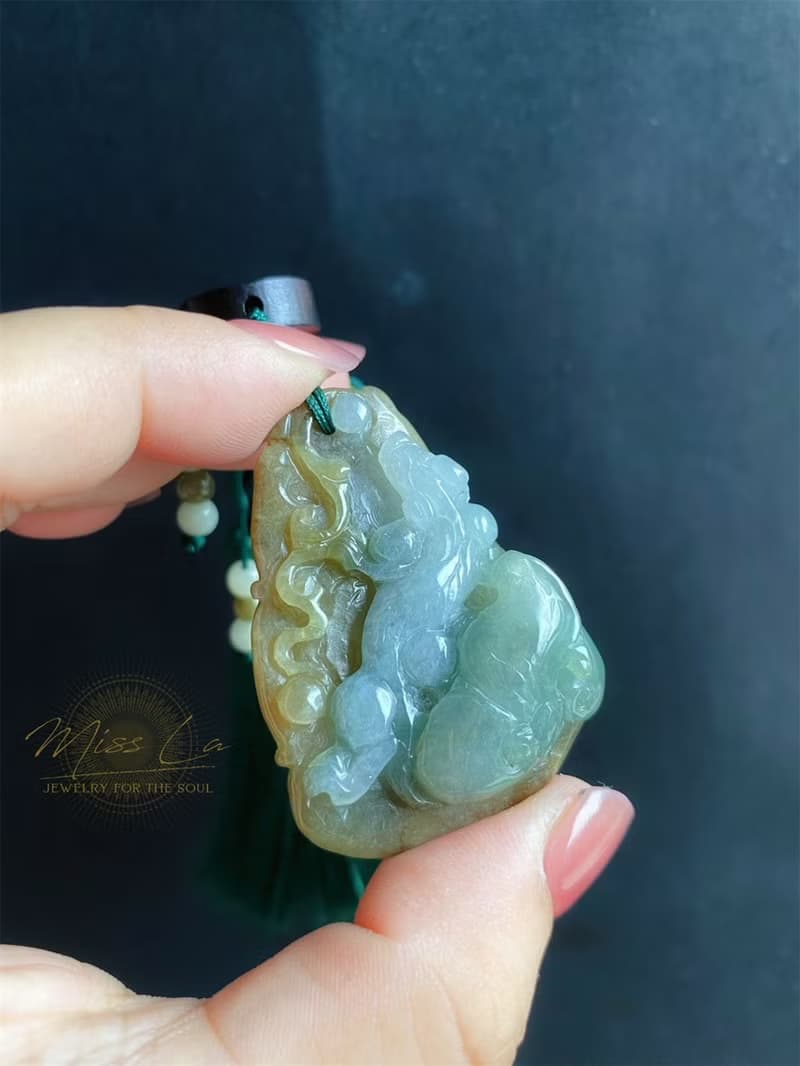 天然緬甸玉 翡翠 原皮 螭龍 如意 一葉致富 發財 包掛 禮物 車掛
