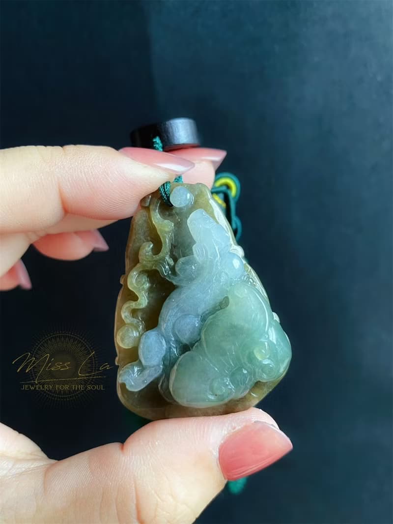 天然緬甸玉 翡翠 原皮 螭龍 如意 一葉致富 發財 包掛 禮物 車掛