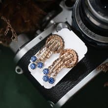 【老飾品/西洋老件】VINTAEG金色瀑布藍色萊茵石古著夾式耳環
