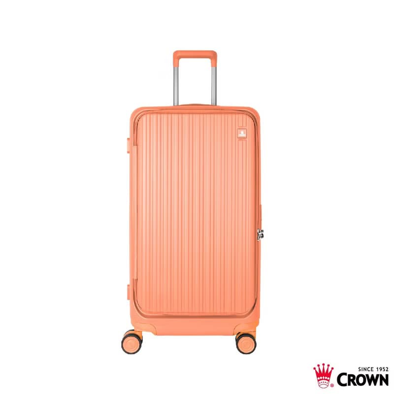 【CROWN】28吋 BOXY 前開框架胖胖拉桿箱 託運箱  蜜桃粉橘