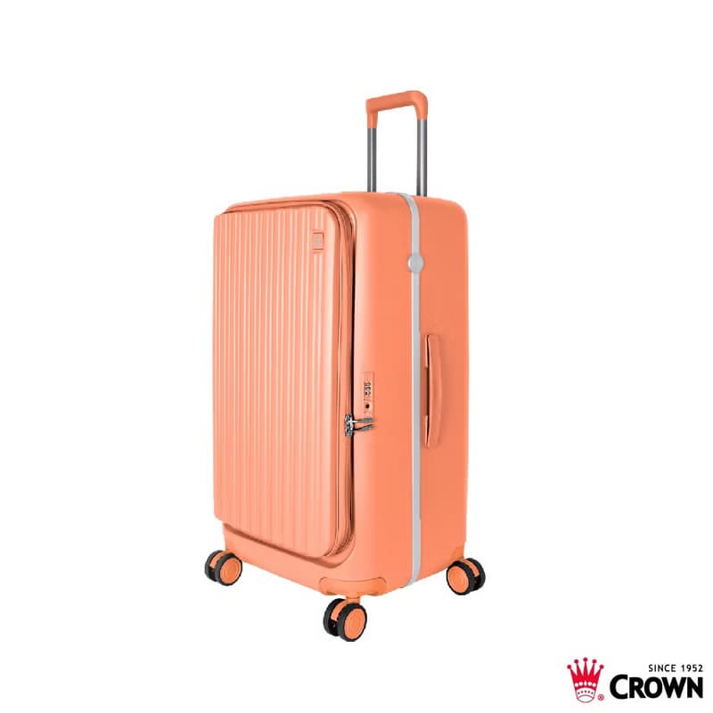 【CROWN】28吋 BOXY 前開框架胖胖拉桿箱 託運箱  蜜桃粉橘