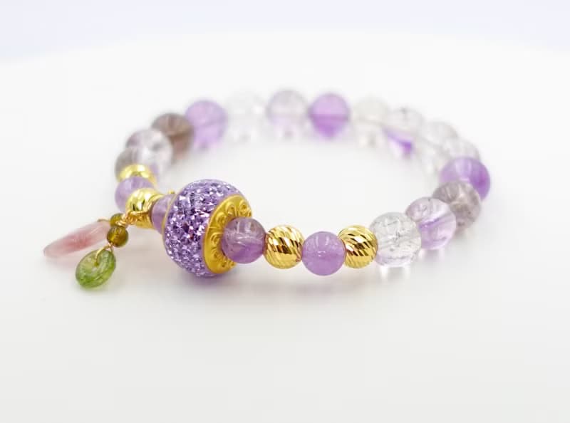 寶麗金珠寶-紫色琉璃珠黃金造型手鍊