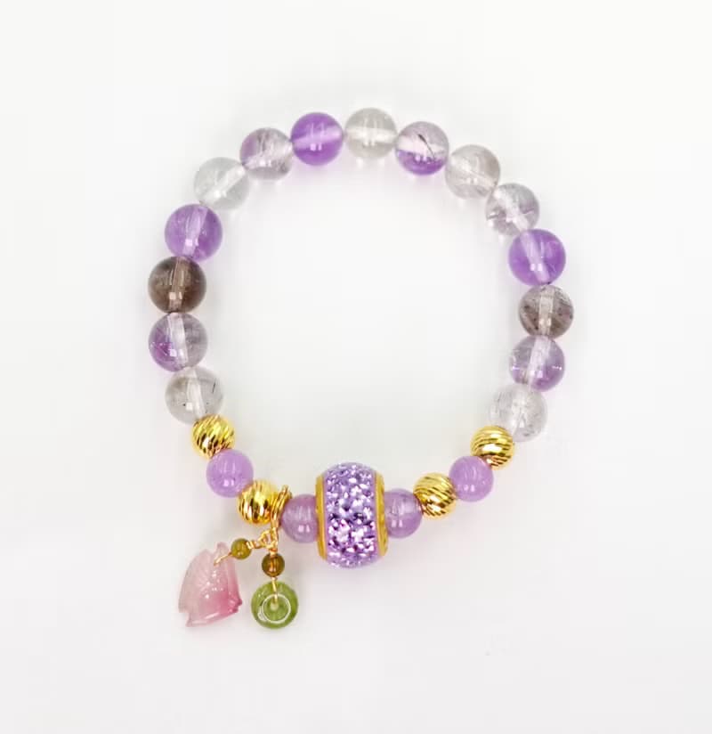 寶麗金珠寶-紫色琉璃珠黃金造型手鍊
