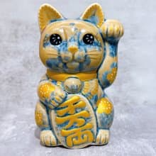 【映梅藏富】清水燒招財貓 | 花結晶 灰青 - 体花 千万両