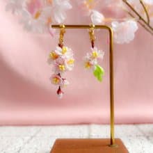 2025櫻系列 櫻花枝耳環 細工布花