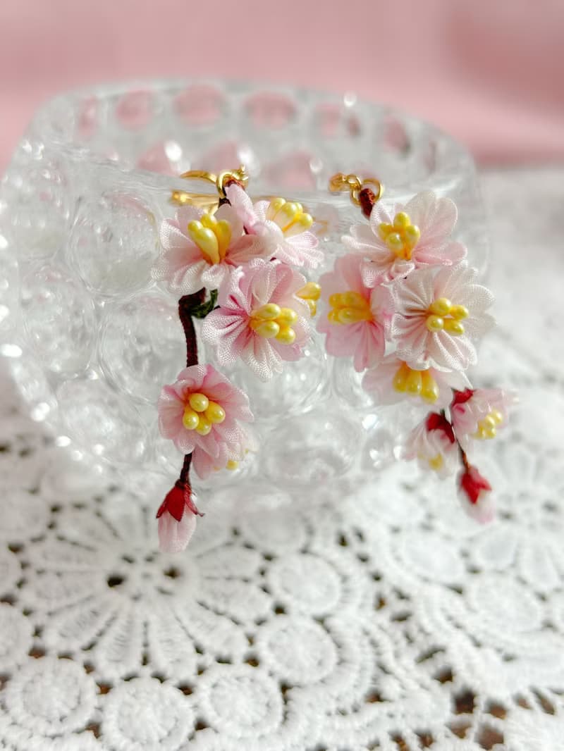 2025櫻系列 櫻花枝耳環 細工布花