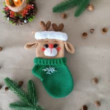 Crochet pattern Christmas stocking deer, Christmas amigurumi stocking
