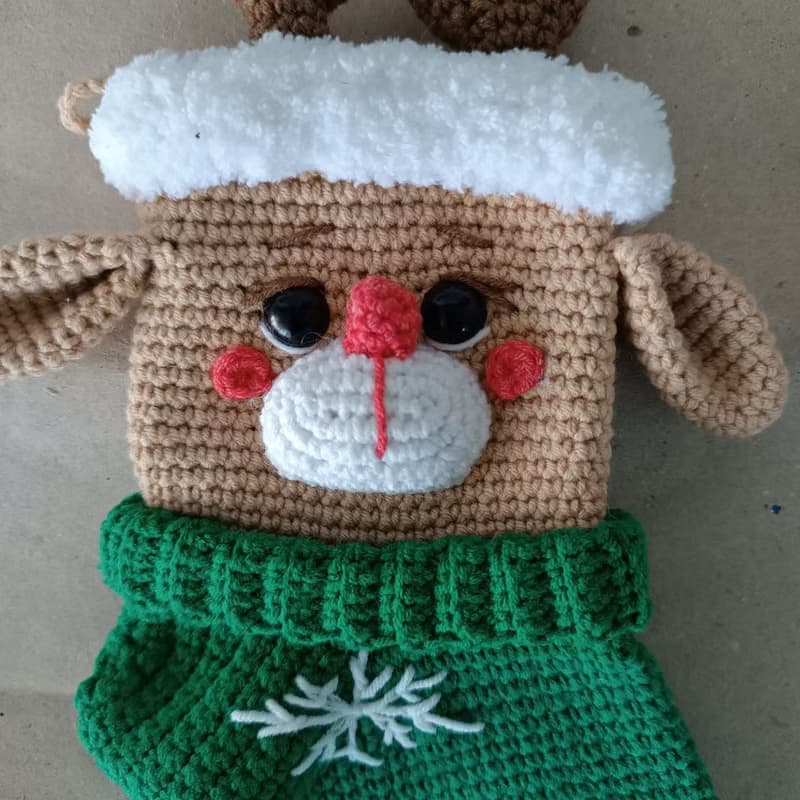 【數位】Crochet pattern Christmas stocking deer, Christmas amigurumi stocking