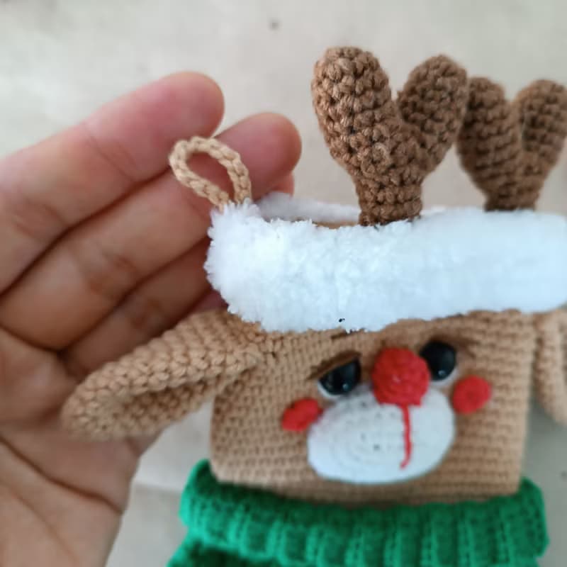 【數位】Crochet pattern Christmas stocking deer, Christmas amigurumi stocking