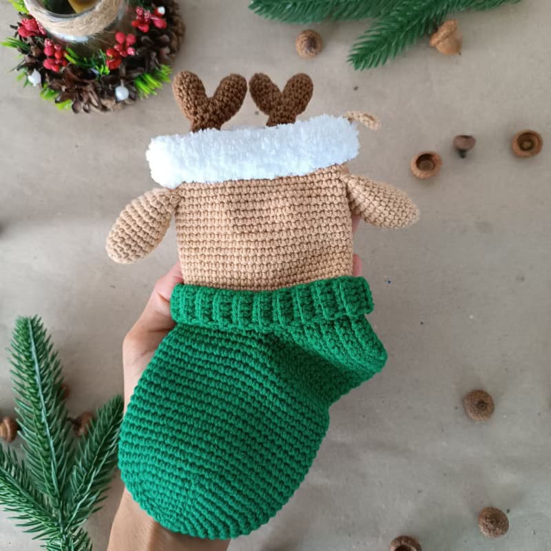 【數位】Crochet pattern Christmas stocking deer, Christmas amigurumi stocking