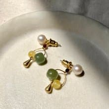 老林雜貨 | 兩戴式珍珠蜜蠟和田玉耳環(針式/夾式)