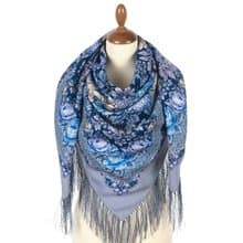Pavlovo Posad Russian Shawl 100% Wool Scarf 125x125 cm Wrap Silk Fringe 2082-1