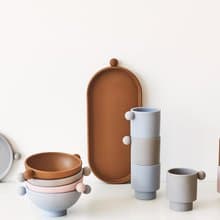 OYOY Inka 印加矽膠兒童餐具/杯子組/霧灰藍+沉靜灰