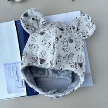 寶寶保暖遮耳帽 塗鴉小鳥 彌月禮 幼兒保暖帽