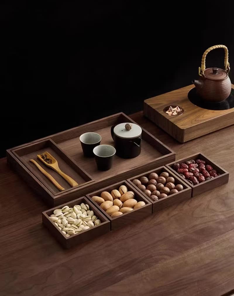 茶盤6件套  黑胡桃木托盤  經典茶具
