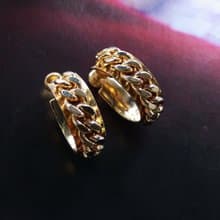 Vintage Jewelry 西洋古董飾品 金色調 鍊條C圈 栓式耳環