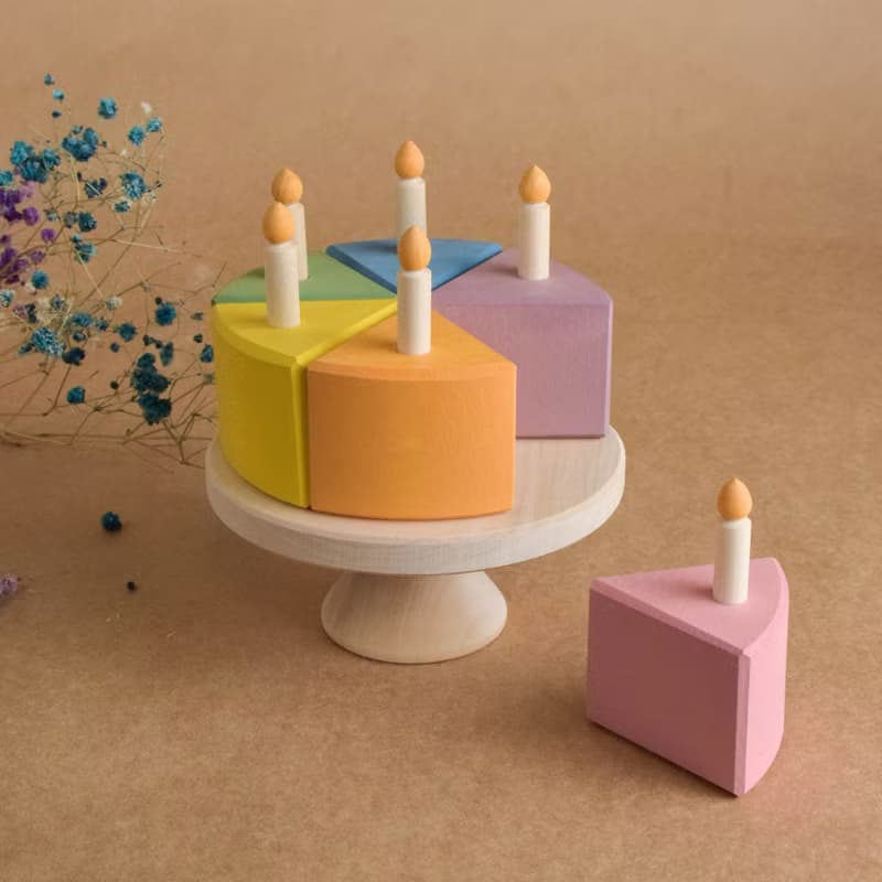 Wooden Toy Birthday Cake with Candles for Montessori Children's Educational Toy