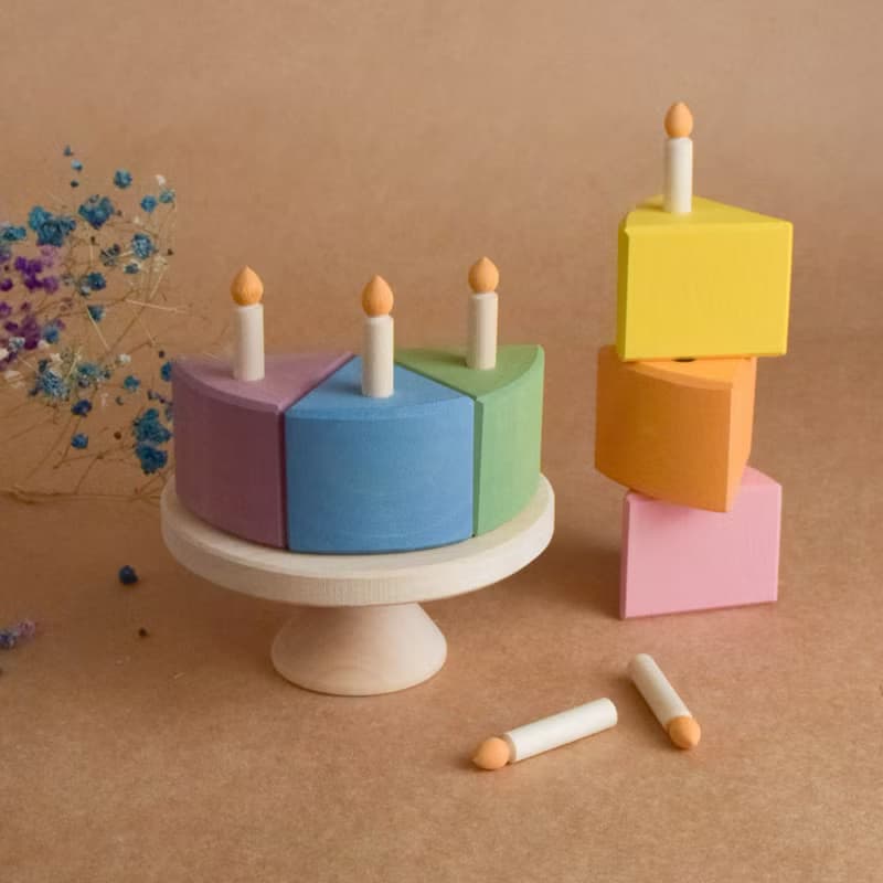 Wooden Toy Birthday Cake with Candles for Montessori Children's Educational Toy