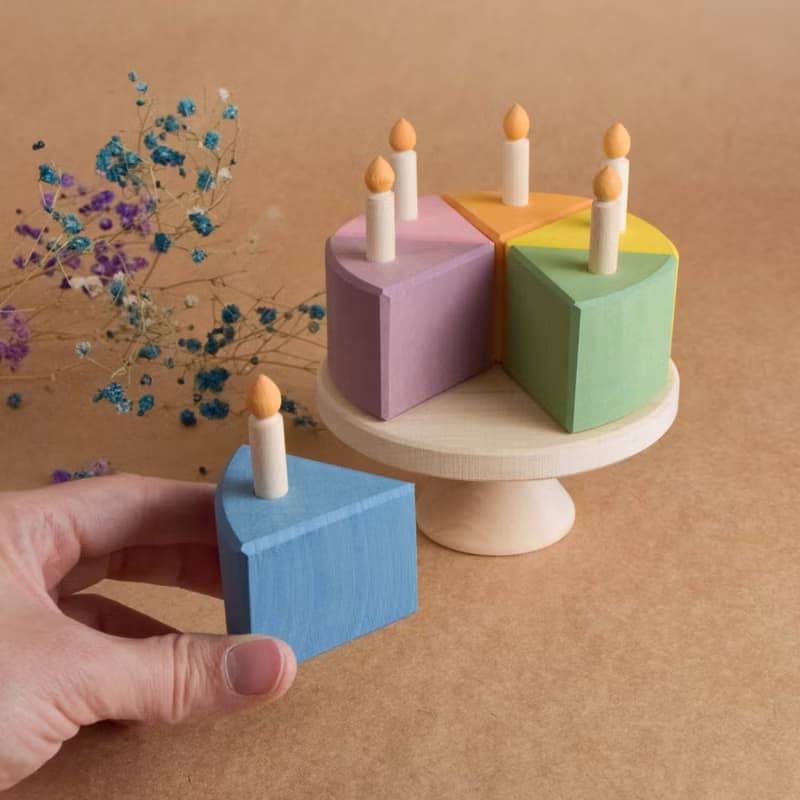 Wooden Toy Birthday Cake with Candles for Montessori Children's Educational Toy