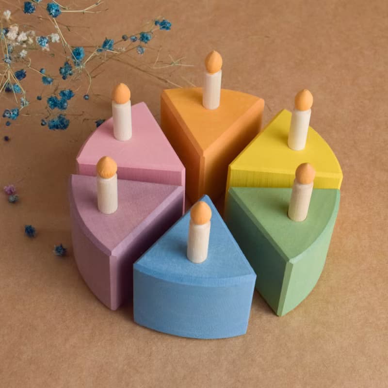 Wooden Toy Birthday Cake with Candles for Montessori Children's Educational Toy
