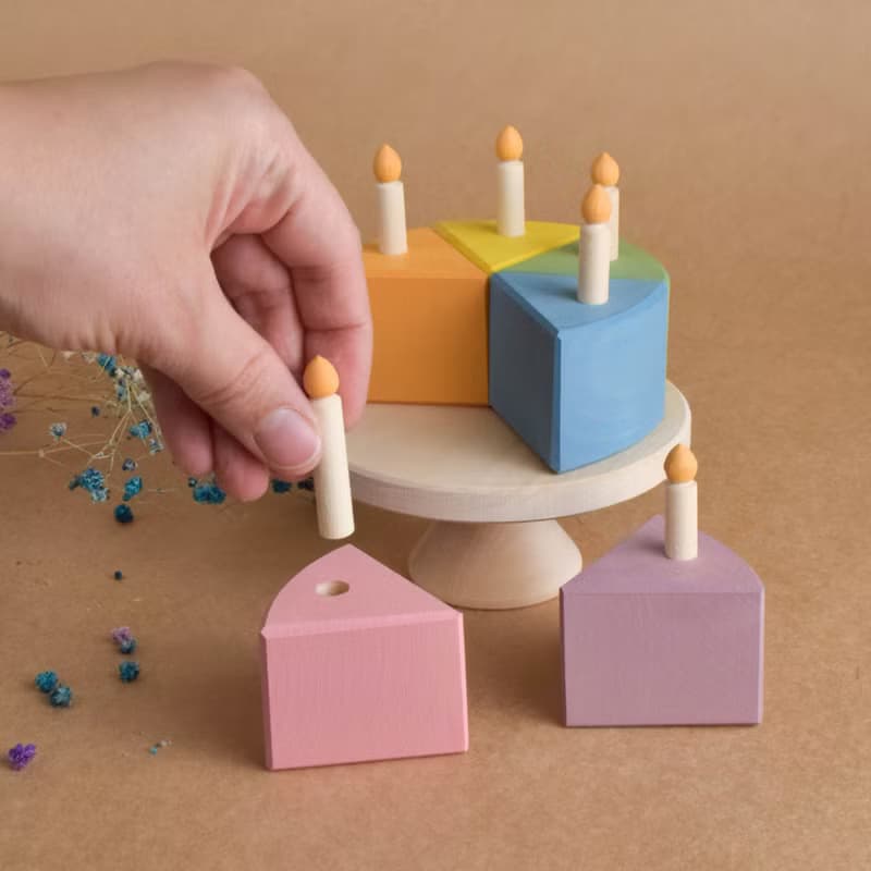 Wooden Toy Birthday Cake with Candles for Montessori Children's Educational Toy