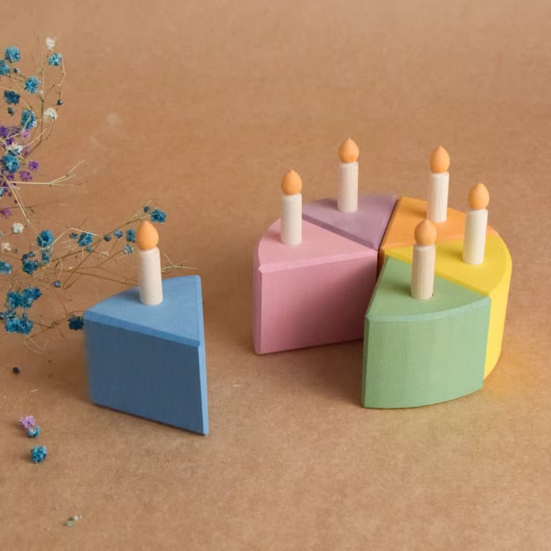 Wooden Toy Birthday Cake with Candles for Montessori Children's Educational Toy
