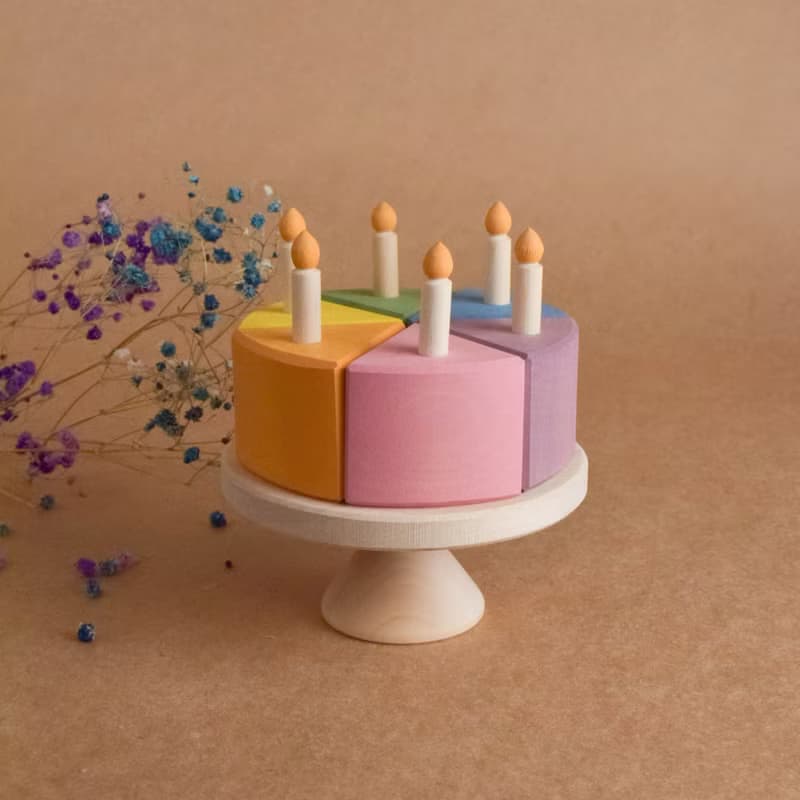 Wooden Toy Birthday Cake with Candles for Montessori Children's Educational Toy