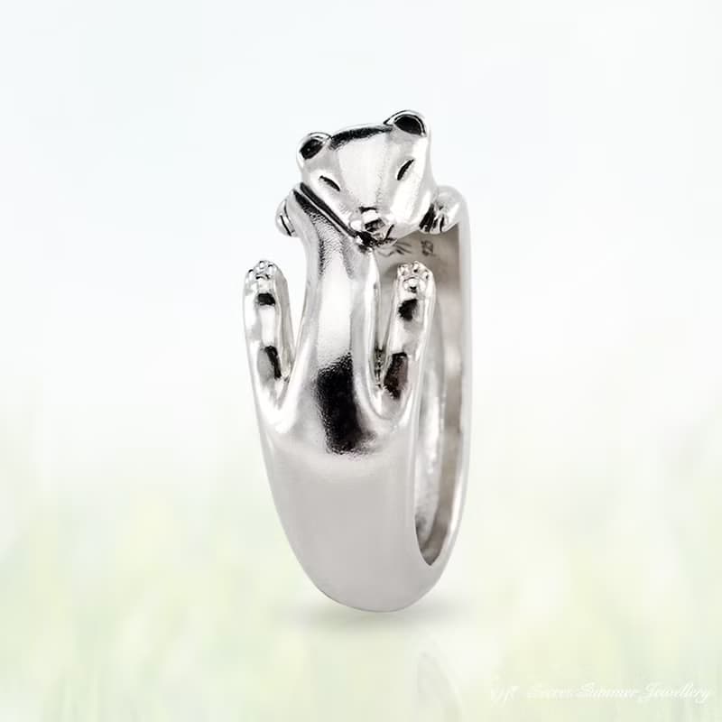 手工925純銀【雪貂戒指Ferret ring】睡夢中的小惡魔