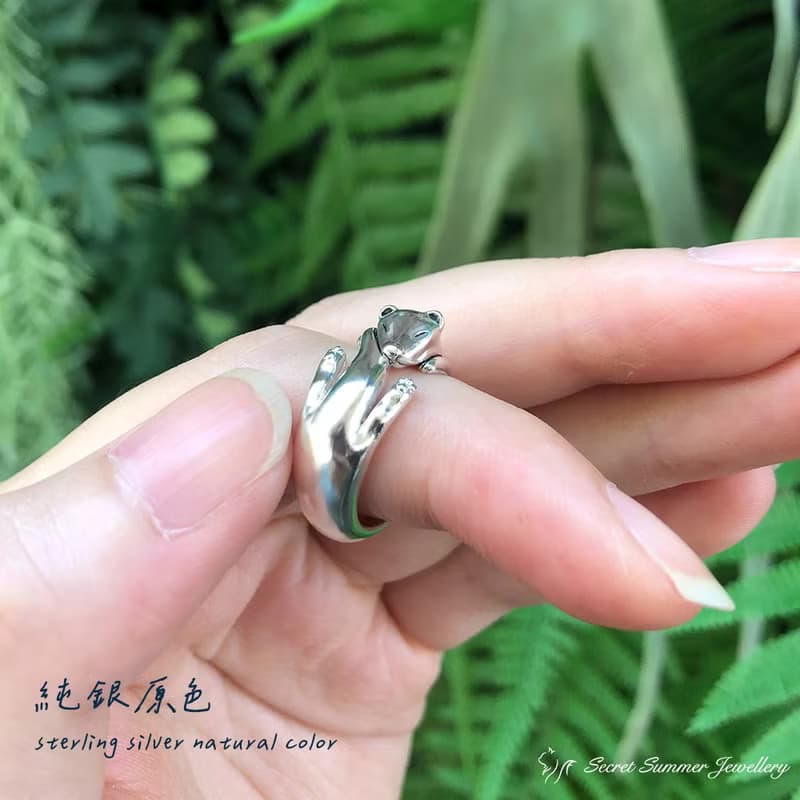 手工925純銀【雪貂戒指Ferret ring】睡夢中的小惡魔