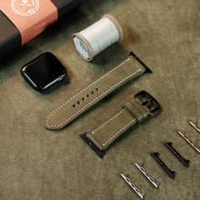 【歡慶週年慶】 Pueblo磨砂皮applewatch真皮手縫錶帶-大地灰