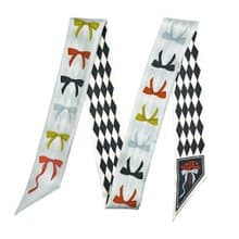 100%桑蠶絲真絲窄領巾/絲巾/飄帶/包柄帶/髮帶::蝴蝶結幾何雙拼