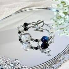 冰藍淨化儀式水晶療癒手鍊 - 醫療鋼OT扣/藍晶石/白月光/黑尖晶