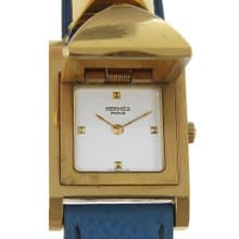 【日本直送】エルメス HERMES メドール 腕時計 SS×レザー  クオーツ アナログ表示 ホワイト文字盤 レディース【中古】