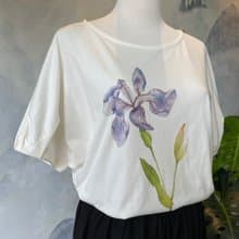 紫色鳶尾花 100%有機棉 圓領五分袖 花苞袖 短袖女裝上衣