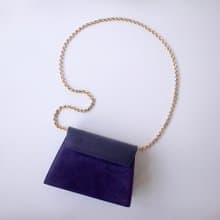 Ferragamo紫色蜥蜴皮紋拼接麂皮鏈包E35 vintage