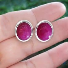 Stud Red Pink Ruby Earring for Woman, Natural Ruby, 925 Silver, Earring Stud