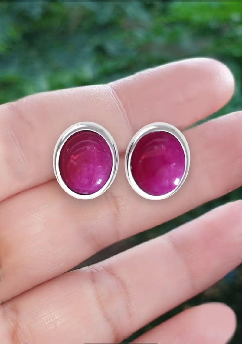 Stud Red Pink Ruby Earring for Woman, Natural Ruby, 925 Silver, Earring Stud