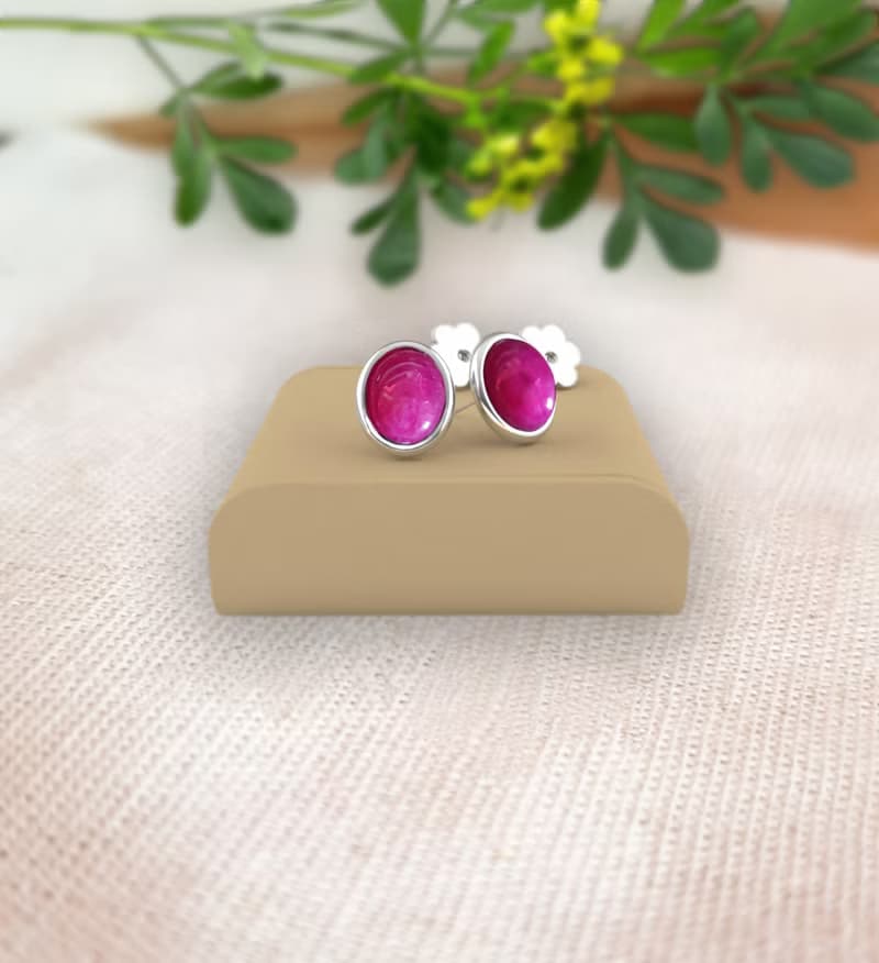 Stud Red Pink Ruby Earring for Woman, Natural Ruby, 925 Silver, Earring Stud