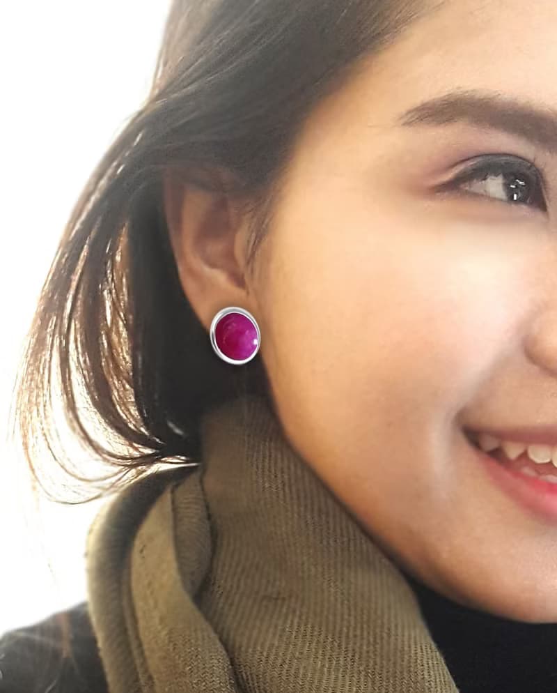 Stud Red Pink Ruby Earring for Woman, Natural Ruby, 925 Silver, Earring Stud