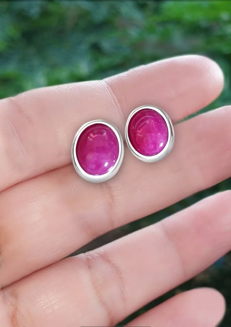 Stud Red Pink Ruby Earring for Woman, Natural Ruby, 925 Silver, Earring Stud