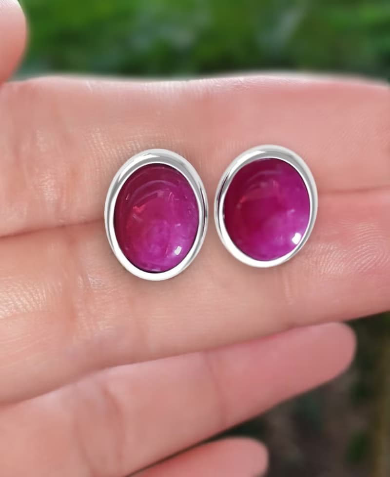 Stud Red Pink Ruby Earring for Woman, Natural Ruby, 925 Silver, Earring Stud