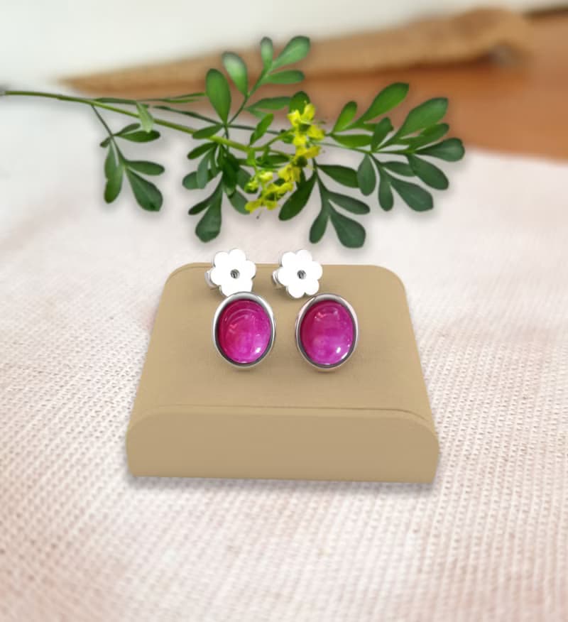 Stud Red Pink Ruby Earring for Woman, Natural Ruby, 925 Silver, Earring Stud