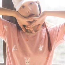 White Rabbit and Carrot -Pink / Blue -Short Sleeve Top T-shirt