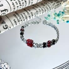 氣質紅石榴貔貅浪漫女神手鍊 - 醫療鋼/紅石榴貔貅/紅石榴/黑尖晶