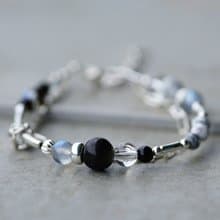 地殼 - 黑曜石 拉長石 白水晶 白紋石 925純銀 雙鍊手鍊