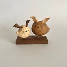 Wood carved, bat duo, halloween collection